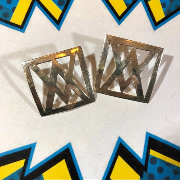 80’s vintage geometric sterling silver earrings - Picture 2 of 4